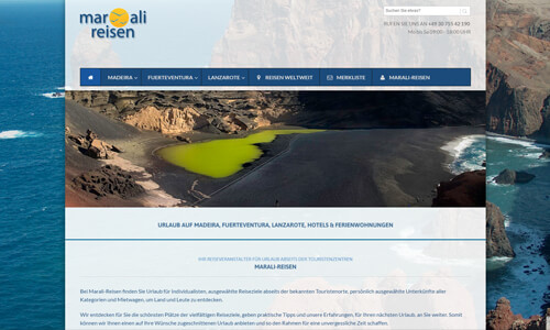 Webseite Online-Reisebüro: Marali Reisen
