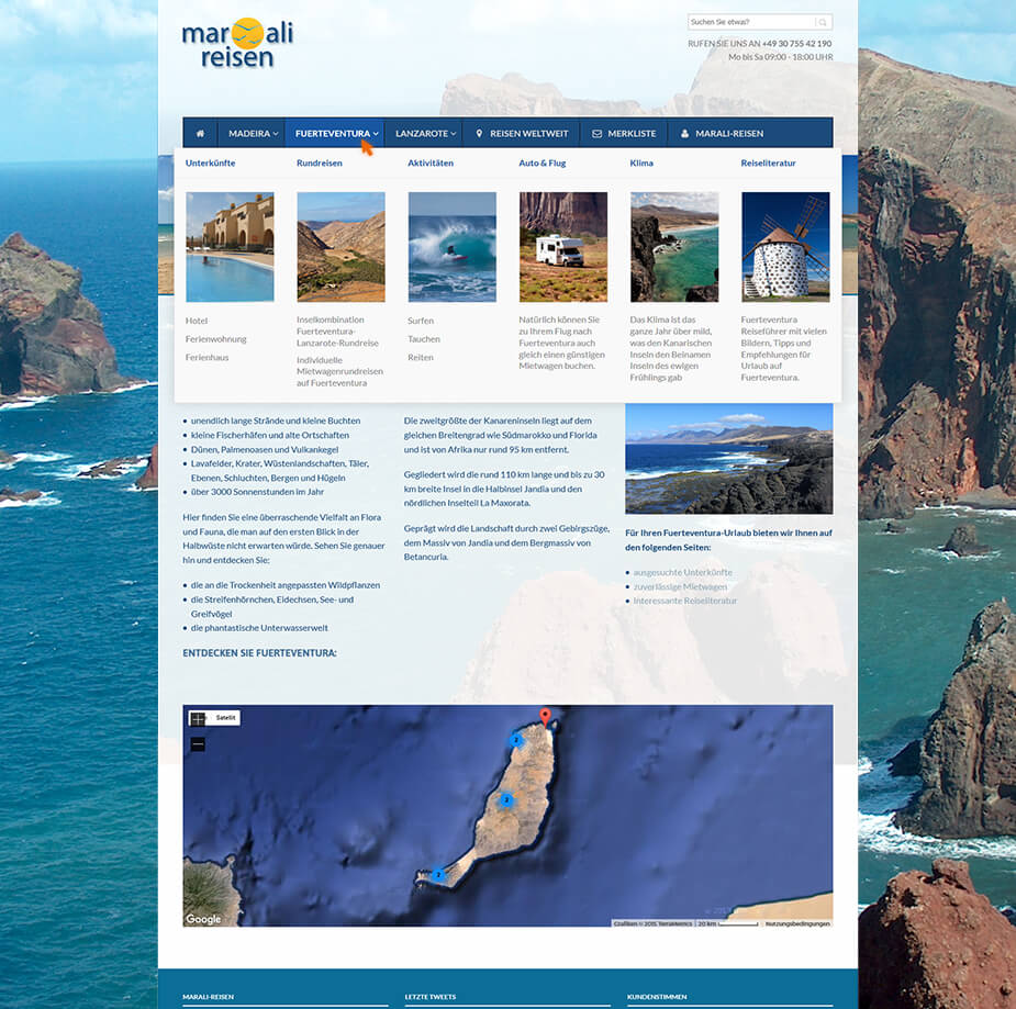 Webseite Online-Reisebüro: Marali Reisen