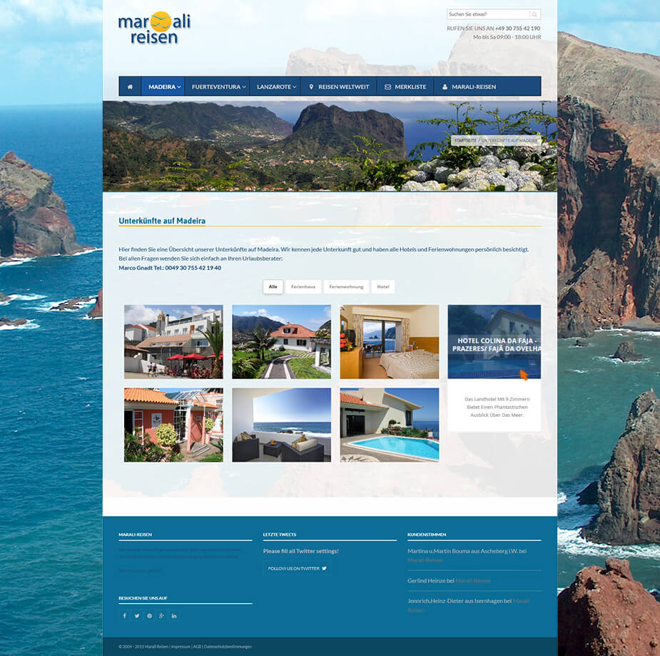 Webseite Online-Reisebüro: Marali Reisen